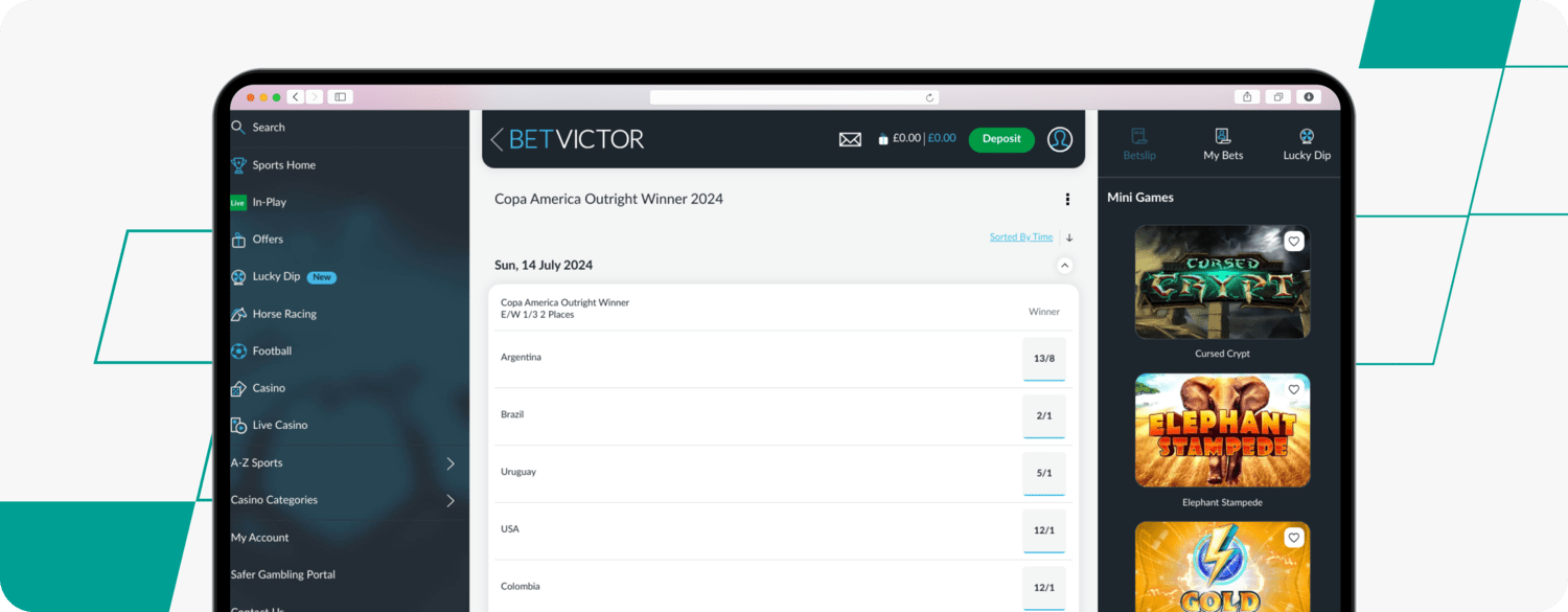 betvictor copa america website screenshot