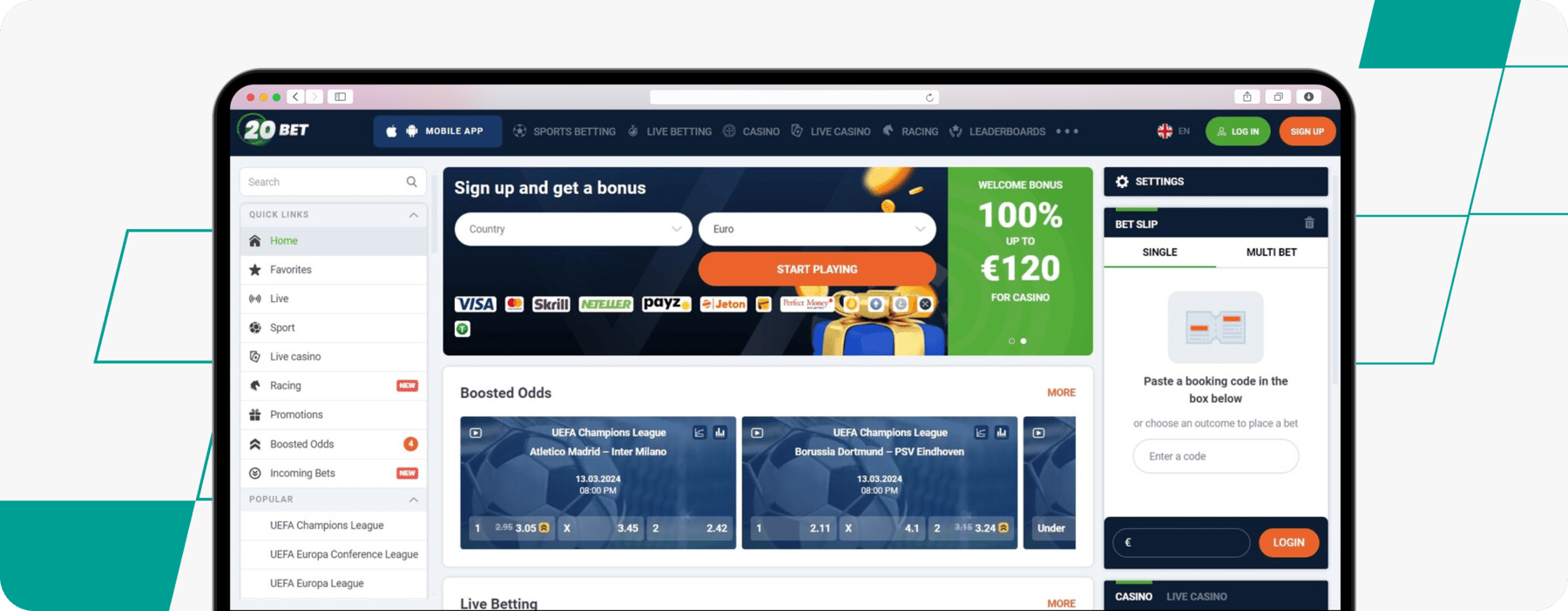 20bet homepage desktop screenshot