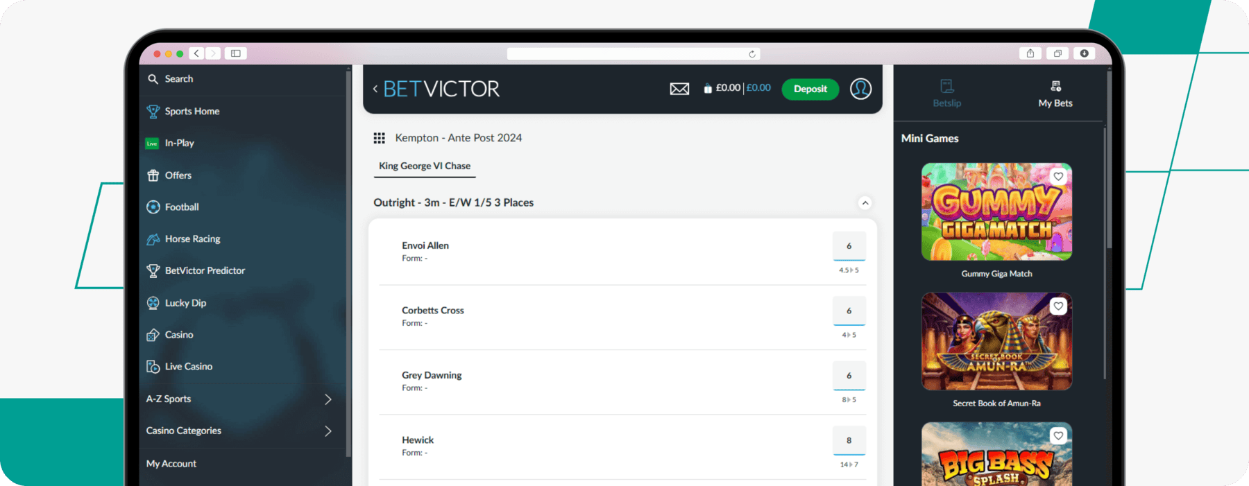 screenshot of betvictor king george vi chase odds